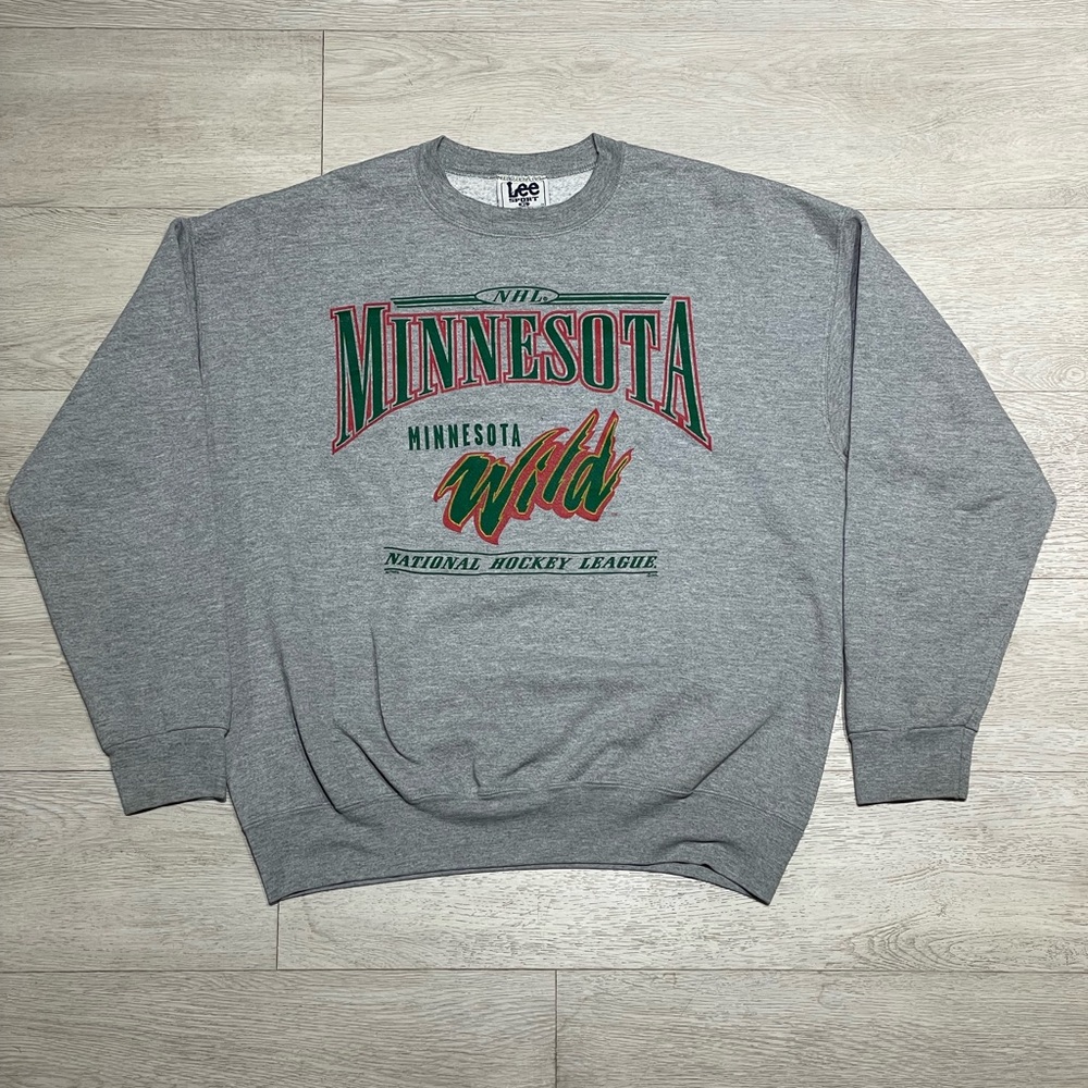 Vintage Minnesota Wild Crewneck Sweatshirt Lee Sport Green NHL Hockey Size XL
